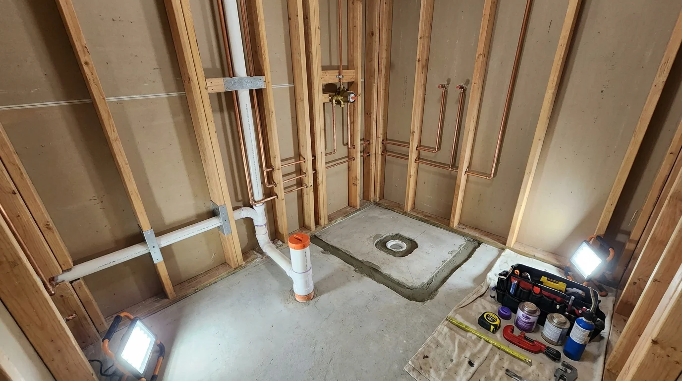 Bathroom rough-in plumbing during remodel by Johns Plumbing LLC in Mascotte